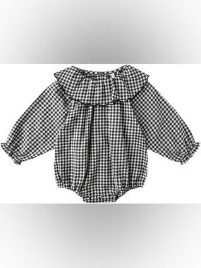 Rylee + Cru Black & White Gingham Ruffle Collar Romper